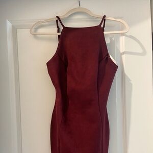 Blashe burgandy suede-like spaghetti strap fitted cocktail dress